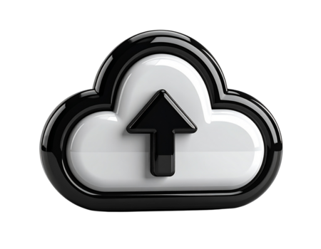 lucido 3d nube icona con un verso l'alto freccia, simboleggiante dati caricamento, sicuro nube Conservazione, e efficiente digitale Rete connettività per moderno file trasferimento e sincronizzazione png