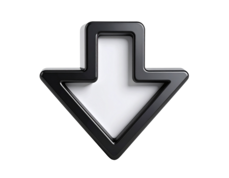 elegant tredimensionell svart ner pil ikon, en mångsidig digital grafisk element för användare gränssnitt design, indikerar ladda ner, navigering, eller rullning. idealisk för webb och mobil appar png