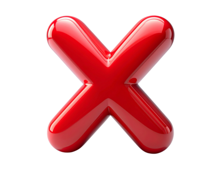 gonfiabile lucido rosso lettera X simbolo che rappresentano un' negativo scelta, errore, o vicino pulsante icona. 3d reso grafico elemento su un isolato sfondo png