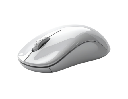 een detailopname studio schot van een wit ergonomisch computer muis met een rol wiel, gepresenteerd net zo een hoge resolutie geïsoleerd voorwerp Aan een transparant achtergrond png