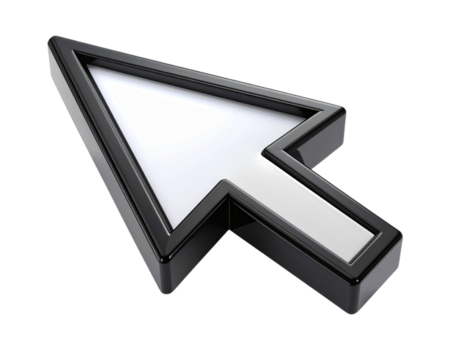 uma lustroso, tridimensional digital seta ponteiro para interativo computador interfaces, representando seleção e navegação em telas, essencial para do utilizador experiência png