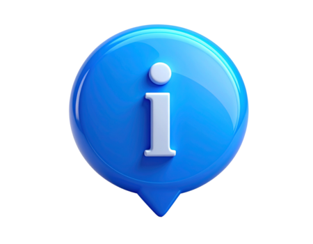 Essential 3D information icon, a vibrant blue glossy symbol featuring a white letter 'i', representing important data, assistance, and user guidance for web and app interfaces png