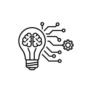 Artificial intelligence innovation idea technology lightbulb brain gear engineering futuristic icon vector