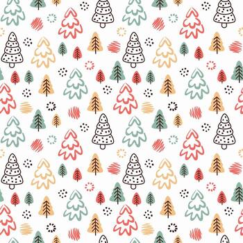 abstract colorful doodle pine tree pattern vector