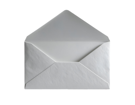 White paper envelope viewed from the back with open flap and clean surface on isolated background png
