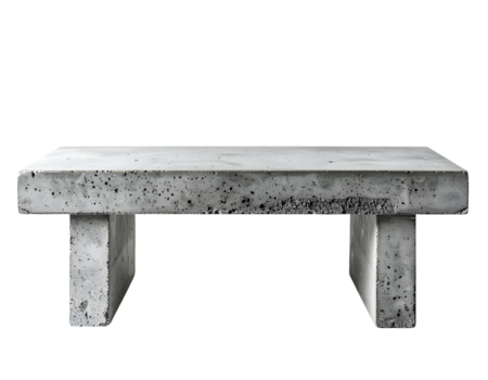moderno minimo calcestruzzo panchina con rettangolare lastra superiore e Due bloccare supporta, grigio poroso struttura e monolitico all'aperto posti a sedere su isolato sfondo png