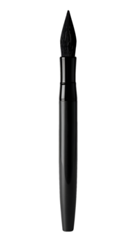 sleek black calligraphy ink brush with pointed bristles and glossy handle vertical studio object on isolated background png
