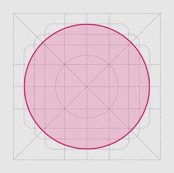 Simple geometric pink circle with dotted grid lines and dashed outline in a minimalist abstract design composition vector