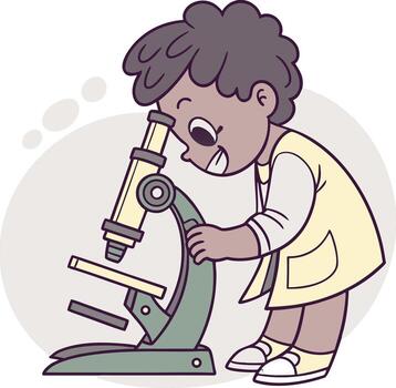 Child scientist using microscope vector