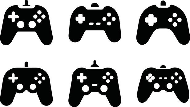 Set of Black Game Controller Icons joystick gamepad vector