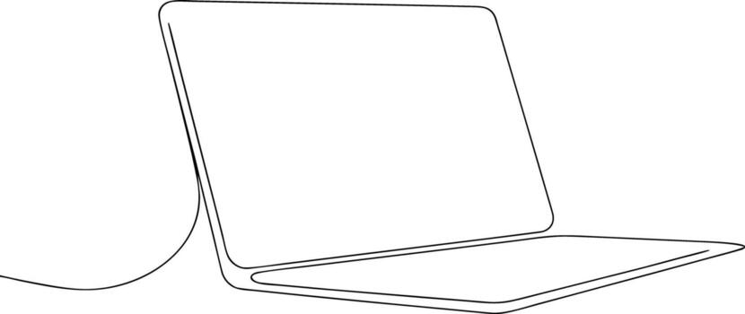 Single line drawing of an open laptop computer technology vector