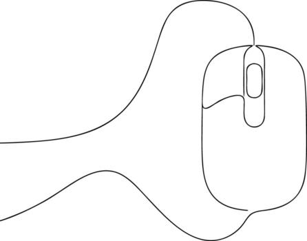 Black computer mouse with curved cord on white computer peripheral vector