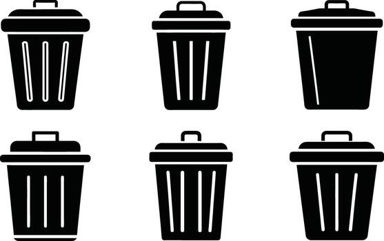 basura lata íconos en diferente estilos basura compartimiento residuos compartimiento vector