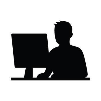Silhouette of a Person Using a Computer A Simple Illustration vector
