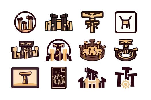 Megalithic Monuments and Stone Structures Icons Historical Pack vector