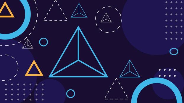 Creative geometric background featuring blue and orange triangle outlines circles and dotted patterns ideal for modern digital posters presentations and graphic projects vector