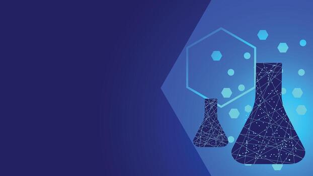 Modern abstract science background with connected network lines chemical flasks and hexagon shapes ideal for technology medicine research banners and innovative design projects vector