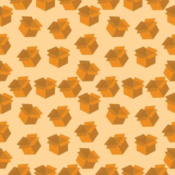 Seamless cardboard box pattern background featuring orange parcel boxes for wrapping paper, packaging, delivery and shipping design, modern and clean geometric layout vector
