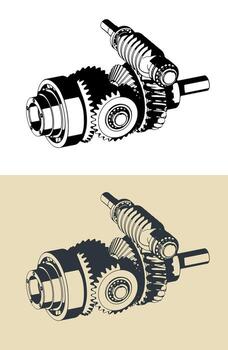 Worm gearbox with differential structure vector