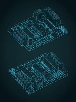 Servo motor driver shield isometric blueprints vector