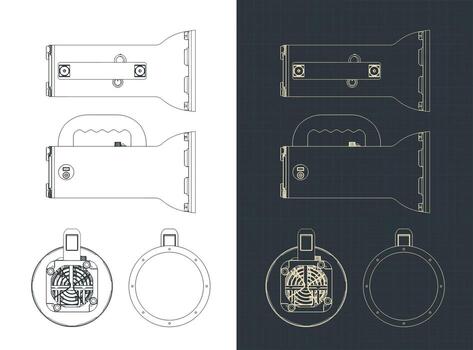 Work LED handheld rechargeable torch drawings vector