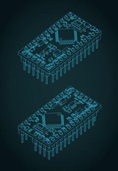 Arduino pro mini isometric blueprints vector