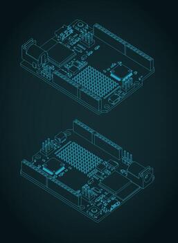 Arduino UNO R4 WIFI isometric blueprints vector