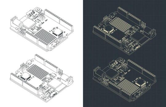 Arduino UNO R4 WIFI isometric drawings vector