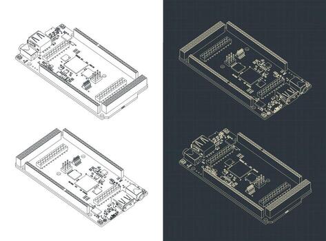 Arduino giga r1 wifi isometric drawings vector