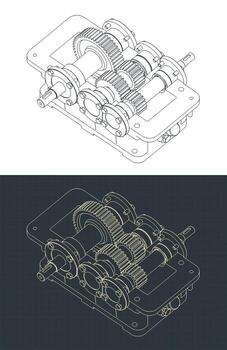 reducción estimular caja de cambios estructura isométrico dibujos vector