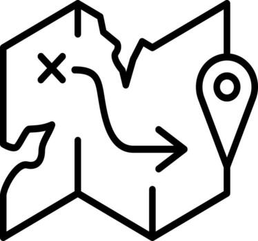 A folded paper map icon marked with a winding route, destination pins, and starting points for strategic navigation and mission planning. vector