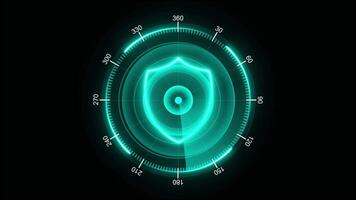 Moving navigation neon shield radar scan animation isolated on black background video