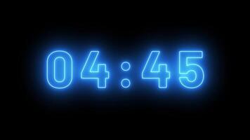 raggiante neon 5 minuti conto alla rovescia Timer animazione isolato su nero sfondo video