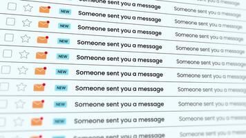 Message notification and email list display animation isolated on white background video