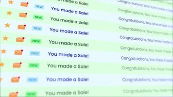 försäljning underrättelse e-post rullning visa animering isolerat på vit bakgrund video