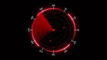 rör på sig navigering röd radar skärm visning cirkulär skanna animering isolerat på svart bakgrund video