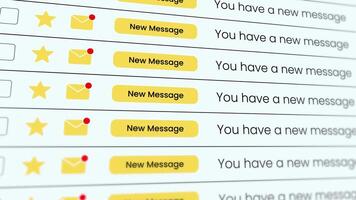 ny meddelande e-post underrättelse lista visa animering isolerat på vit bakgrund video
