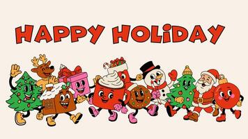 Lycklig högtider tecknad serie konst med löpning tecken. slinga animation. alfa kanal genomskinlighet video