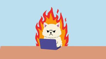 surreale gatto e il computer portatile arte con fiammeggiante effetto. ciclo continuo animazione. alfa canale trasparenza video