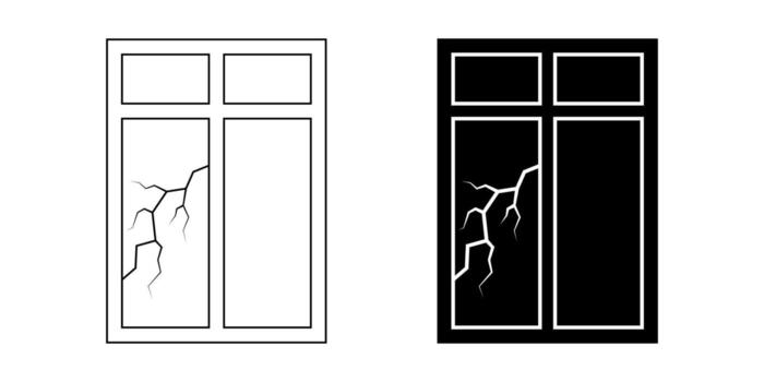 outline silhouette broken window icon set isolated on white background vector