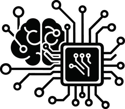 Artificial brain and chip connection a symbolic depiction of ai, representing the integration of humanlike intelligence with advanced computing systems vector