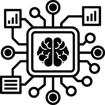Artificial brain and chip connection symbolic depiction of ai, representing the integration of humanlike intelligence with advanced computing systems vector