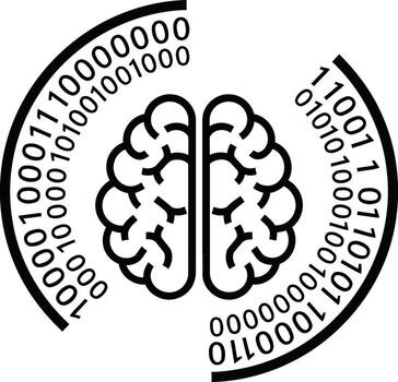 un negro y blanco imagen de un cerebro con binario código vector