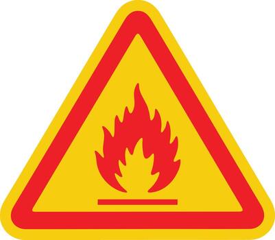 a yellow and red warning sign with a fire in it vector