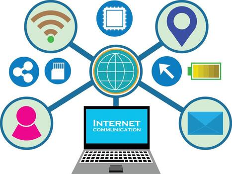 Connected devices network technology diagram and flowchart vector