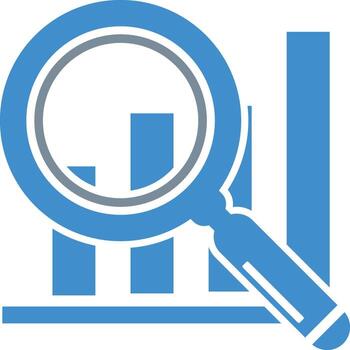 Magnifying glass examining financial bar chart data analysis vector