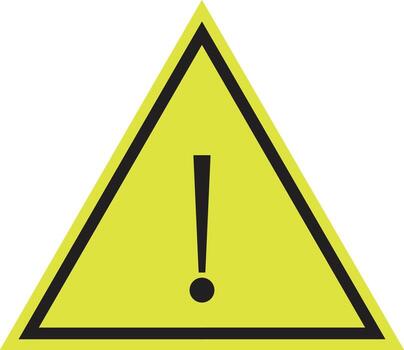 Yellow warning triangle with exclamation mark for caution and alert vector