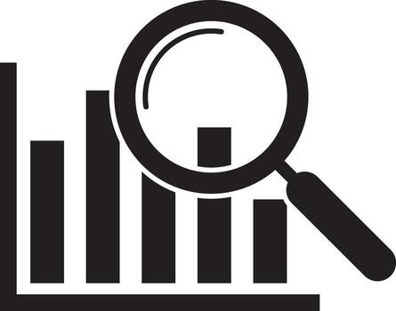 Magnifying glass over bar chart for data analysis vector