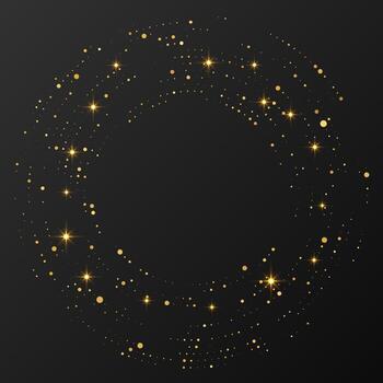 Abstract gold glowing halftone dotted background. Gold glitter pattern in circle. Circle halftone dots. Perfect illustration vector