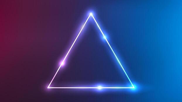 Neon triangle frame with shining effects on dark purple background. Empty glowing techno backdrop. illustration vector